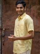 Earthy Route Tencel™ Lyocell Linen Half Sleeve Shirt in Lemon Yellow
