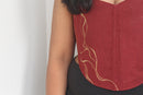 JOD Cotton body Fit Hand Painted Abstract Red Corset Top for Women with golden details