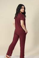 Carbontree Tencel Women Sangria Ribbed Lounge Pants