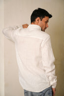 Earthy Route Full Sleeve Button Down Collar Shirt in 100% Linen | Classic White