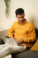 Earthy Route Full Sleeve Button Down Collar Shirt in 100% Linen | Sunset Mustard