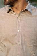 Earthy Route Half Sleeve Shirt in TENCEL™ Lyocell Linen | Peppercorn Brown