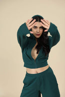 Carbontree Organic Cotton Women Deep Teal Cropped Carbon Hoodie