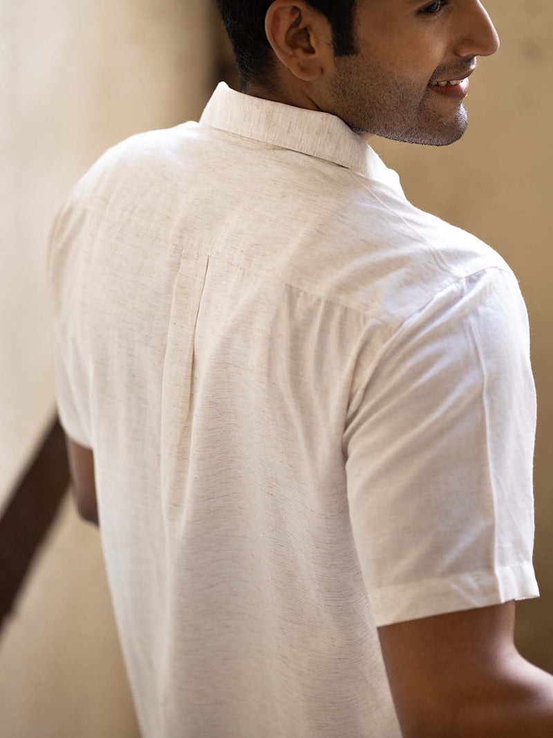Earthy Route Tencel™ Lyocell Linen Half Sleeve Shirt in Natural