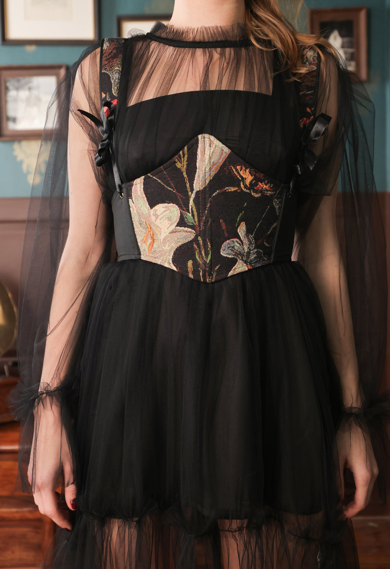 Label Muslin Raven Ruffle Corset Dress Set