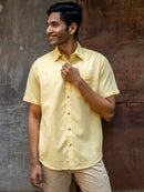 Earthy Route Tencel™ Lyocell Linen Half Sleeve Shirt in Lemon Yellow