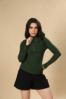 Carbontree Bamboo Women Pine Green Quarter Zip Top