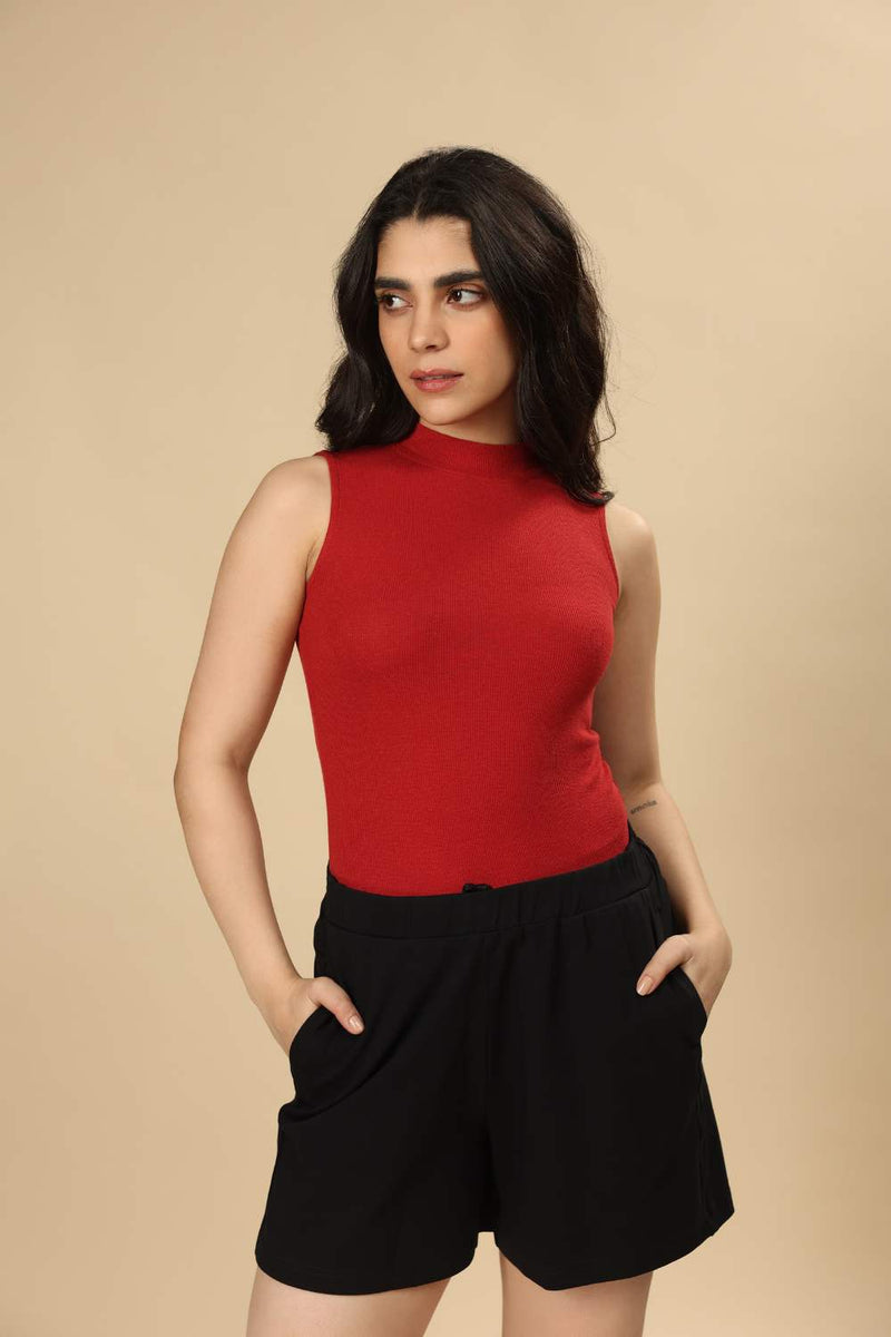 Carbontree Bamboo Women Bold Red Highneck Tank Top