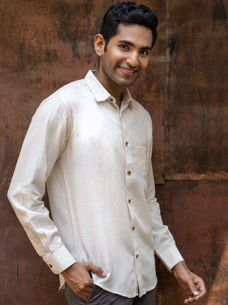 Earthy Route Tencel™ Lyocell Linen Full Sleeve Shirt in Natural