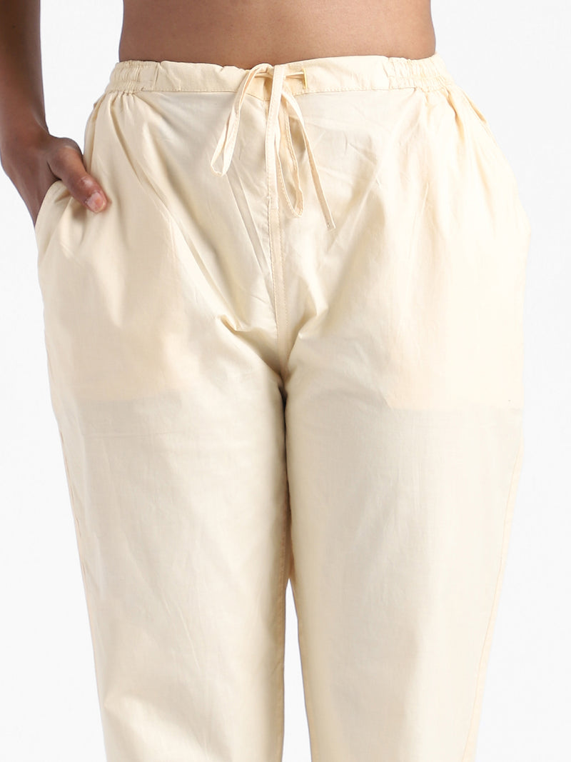 Livbio Organic Cotton & Natural Dyed Womens Rust Cream Color Slim Fit Pants