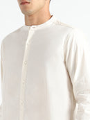 Livbio Organic Cotton & Naturally Dyed Mens Round Neck Light Cream Shirt