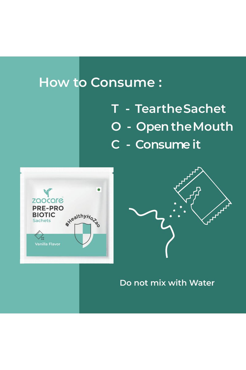 Zaocare Pre- Probiotic Orosoluble Sachet For All | For Immunity, Proper Digestion, Colon Cleanse, Colon Hygiene & Gut Health