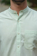 Earthy Route Half Sleeve Mandarin Collar Shirt in TENCEL™ Lyocell Linen | Fresh Green