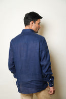 Earthy Route Full Sleeve Button Down Collar Shirt in 100% Linen | Royal Navy