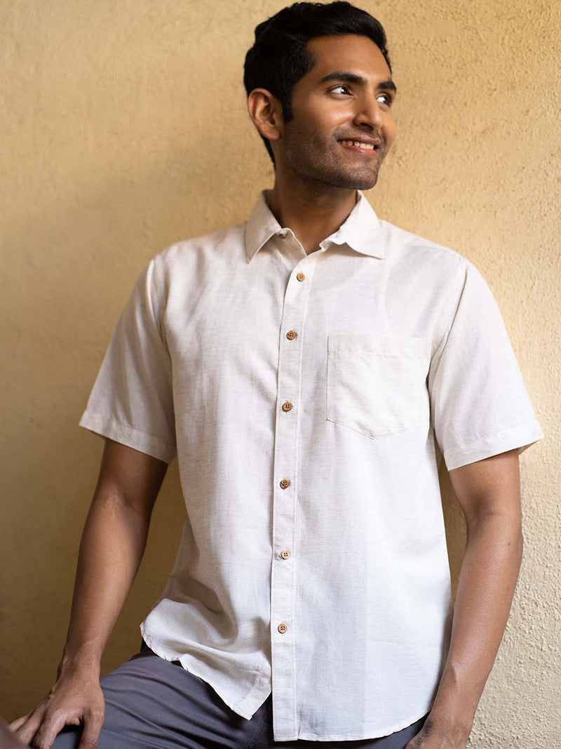 Earthy Route Tencel™ Lyocell Linen Half Sleeve Shirt in Natural