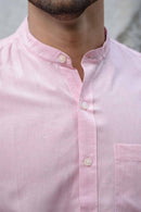 Earthy Route Half Sleeve Mandarin Collar Shirt in TENCEL™ Lyocell Linen | Charm Pink