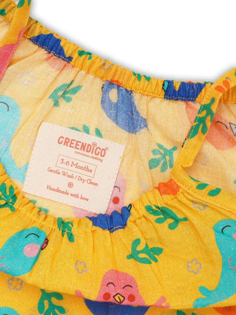 Greendigo Organic Cotton Pack of 1 Romper for Newborn Baby Girls - Yellow