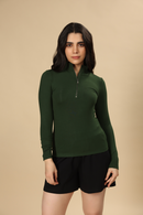Carbontree Bamboo Women Pine Green Quarter Zip Top