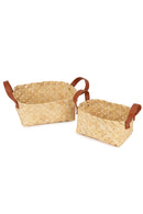GreenKraft Avella Handcrafted Bamboo Basket with Handles - Set of 2