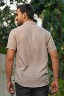 Earthy Route Half Sleeve Shirt in TENCEL™ Lyocell Linen | Peppercorn Brown