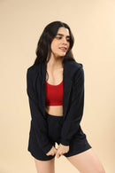 Carbontree Organic Cotton Women Mid Night Navy Cropped Carbon Hoodie