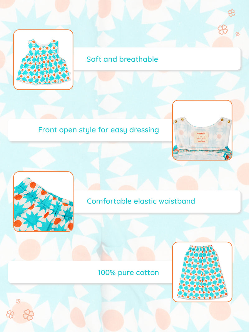 Greendigo Organic Cotton Pack of 2 Top and Pant for Newborn Baby Girls - Blue