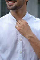 Earthy Route Half Sleeve Mandarin Collar Shirt in TENCEL™ Lyocell Linen | Snow White