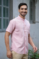 Earthy Route Half Sleeve Mandarin Collar Shirt in TENCEL™ Lyocell Linen | Charm Pink