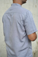 Earthy Route Half Sleeve Mandarin Collar Shirt in TENCEL™ Lyocell Linen | Slate Grey