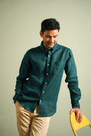 Earthy Route Full Sleeve Button Down Collar Shirt in 100% Linen | Ocean Teal