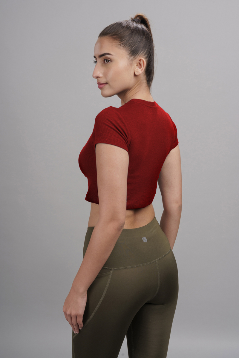 Carbontree Bamboo Women Bold Red Casual Crop Top