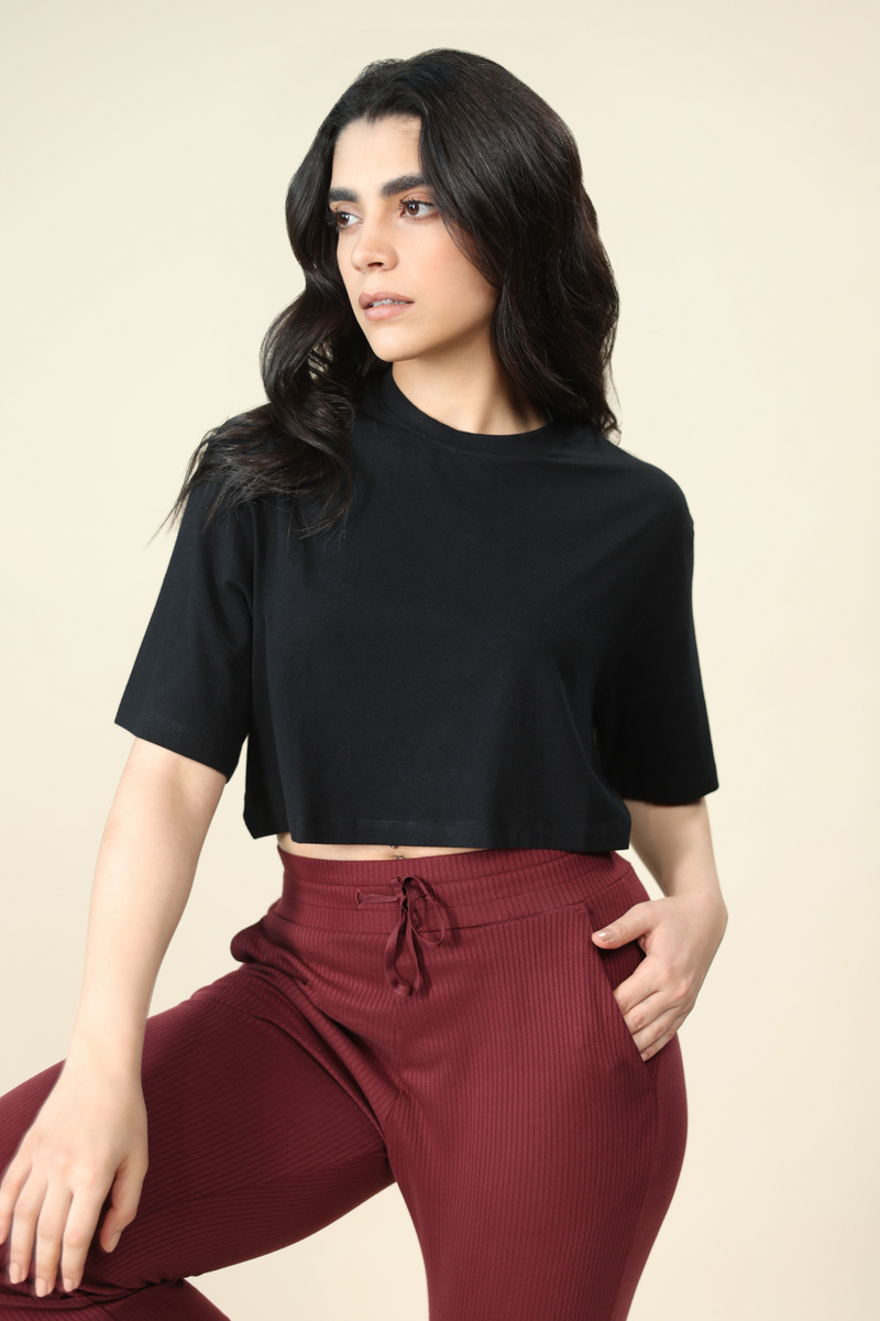 Carbontree Bamboo Women Carbon Black Boxy Tee