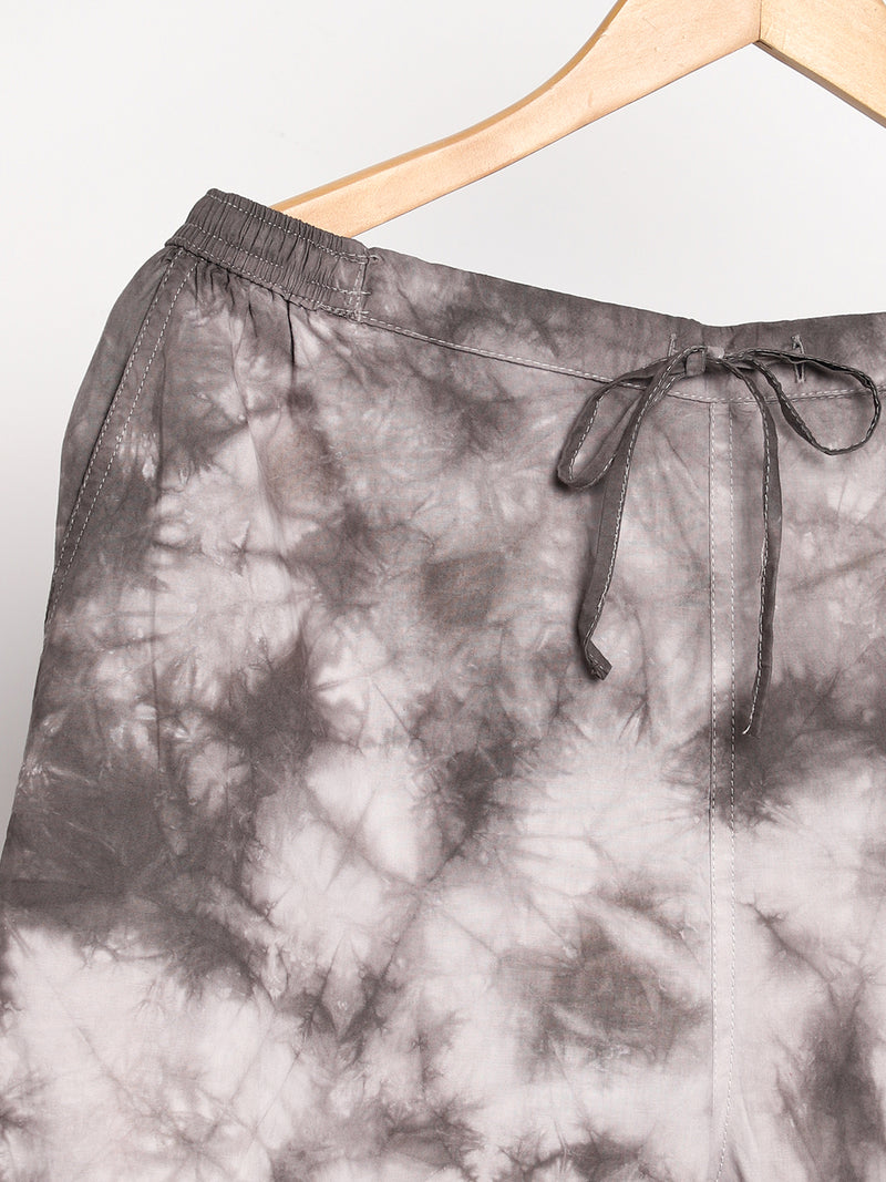 Livbio Organic Cotton & Natural Tie & Dye Womens Iron Black Color Slim Fit Pants