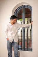 Earthy Route Full Sleeve Button Down Collar Shirt in 100% Linen | Classic White