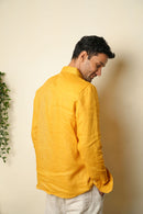 Earthy Route Full Sleeve Button Down Collar Shirt in 100% Linen | Sunset Mustard