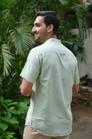 Earthy Route Half Sleeve Mandarin Collar Shirt in TENCEL™ Lyocell Linen | Fresh Green