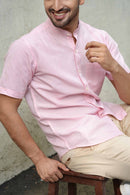 Earthy Route Half Sleeve Mandarin Collar Shirt in TENCEL™ Lyocell Linen | Charm Pink
