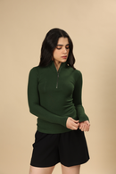 Carbontree Bamboo Women Pine Green Quarter Zip Top