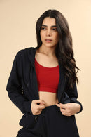 Carbontree Organic Cotton Women Mid Night Navy Cropped Carbon Hoodie