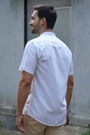 Earthy Route Half Sleeve Mandarin Collar Shirt in TENCEL™ Lyocell Linen | Snow White