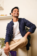 Earthy Route Full Sleeve Button Down Collar Shirt in 100% Linen | Royal Navy