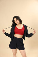 Carbontree Organic Cotton Women Mid Night Navy Cropped Carbon Hoodie