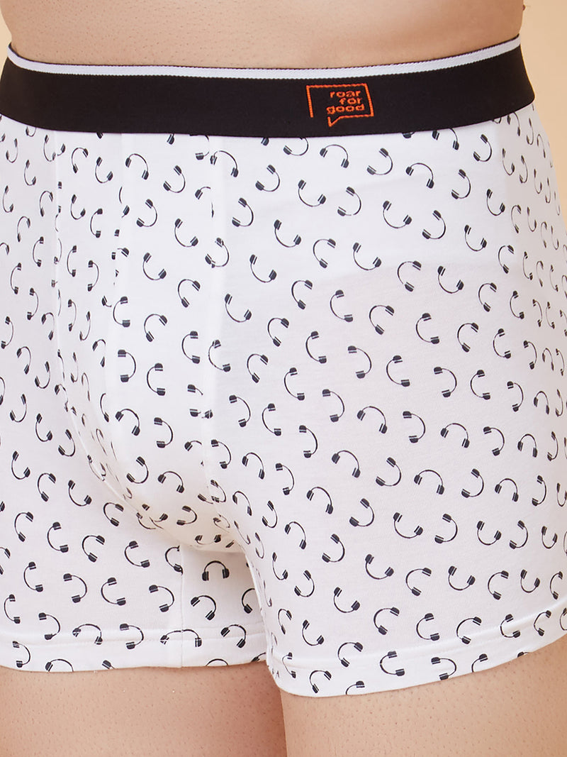 Roar for Good White Trunks | Headphone Print | Made from Bamboo | Softer than Cotton | Anti odour | No-Marks waistband