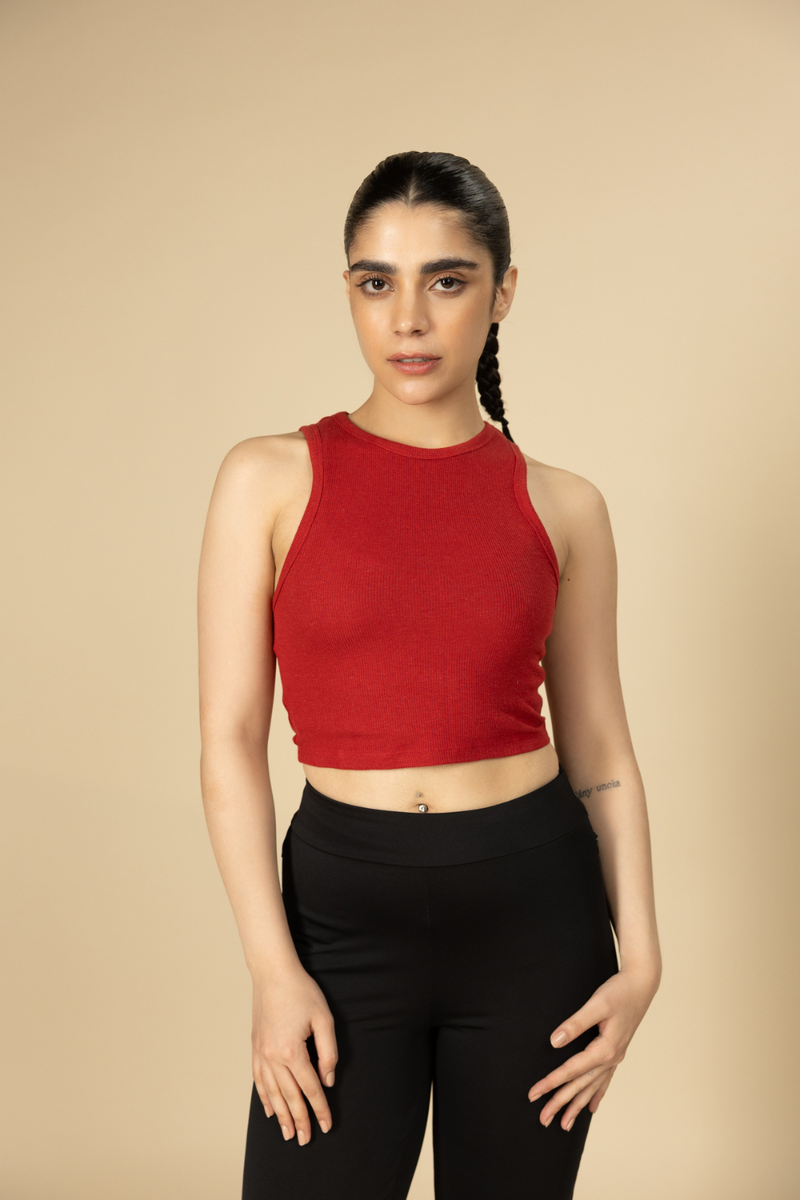 Carbontree Bamboo Women Bold Red Rib Tank Top