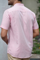Earthy Route Half Sleeve Mandarin Collar Shirt in TENCEL™ Lyocell Linen | Charm Pink