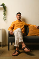 Earthy Route Full Sleeve Button Down Collar Shirt in 100% Linen | Sunset Mustard