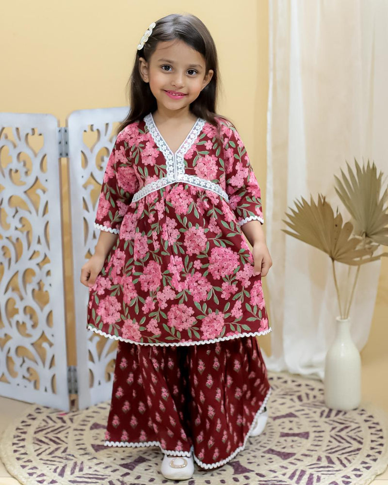 Kid’s Girls Pure Cotton Jaipur Block Printed Indian Ethnic Festive Party Wear Suit Sets