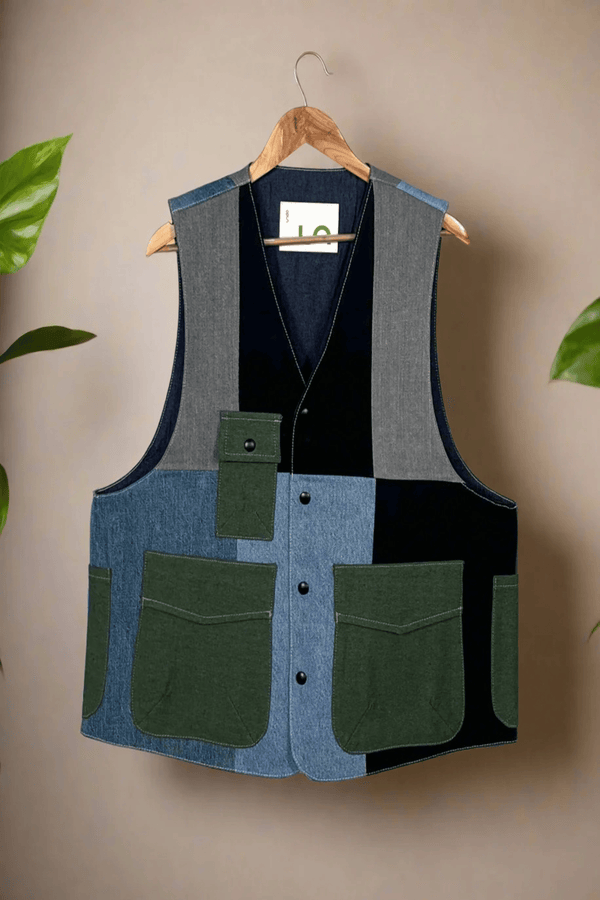 Un Denim - 100% Cotton Unisex Upcycled Denim Gilet Jacket | G146