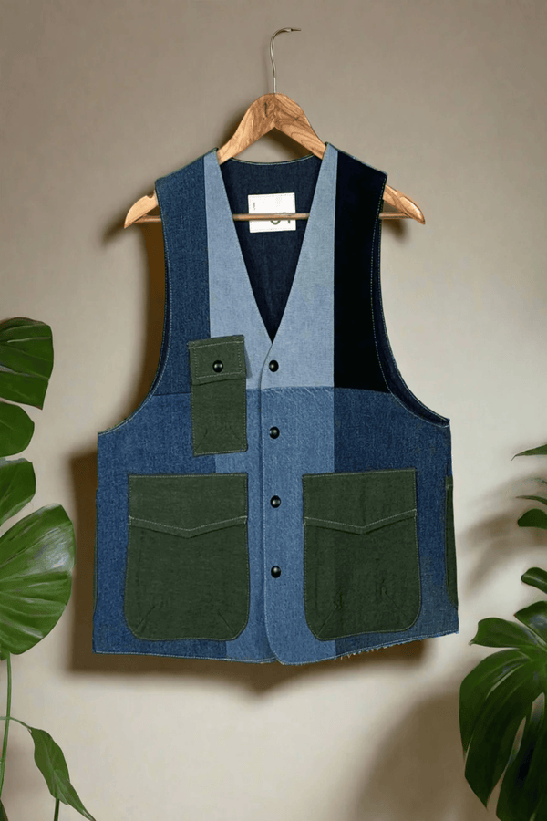 Un Denim - 100% Cotton Unisex Upcycled Denim Gilet Jacket | G147