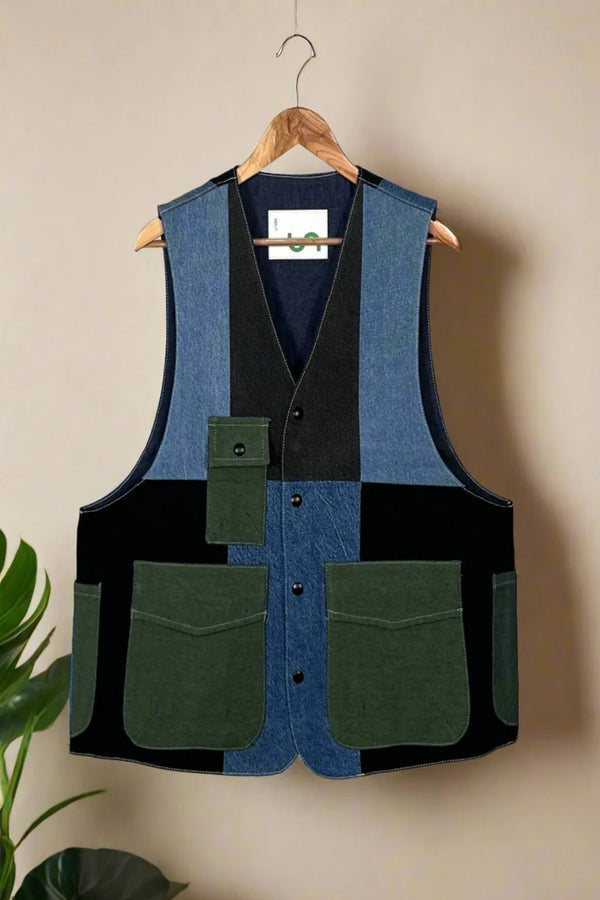 Un Denim - 100% Cotton Unisex Upcycled Denim Gilet Jacket | G148